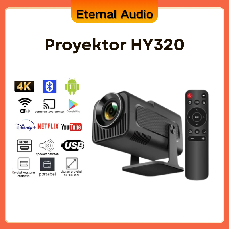 HY320 Pro/HY320/HY320mini Smart Projector 10000 Lumens Wifi Bluetooth Ultra HD Minimalis Dan
