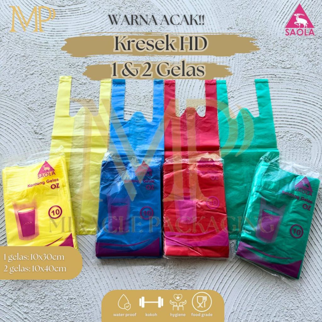 Kantong Plastik Kresek HD 1 Gelas 2 Gelas Saola Warna / Kantong Kresek 1 Cup 2 Cup Warna / Plastik C