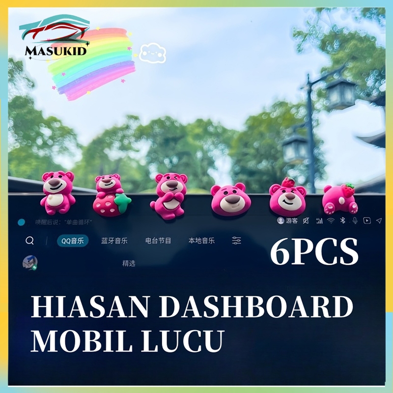 6Pcs Hiasan Dashboard Mobil Lucu / Hiasan Dashboard Mobil / Bear Strawberry Hiasan Mobil Dashboard G