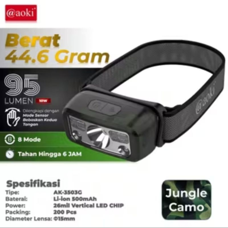 Headlamp Lampu Kepala Senter LED Outdoor USB Type C Baterai Tahan Lama