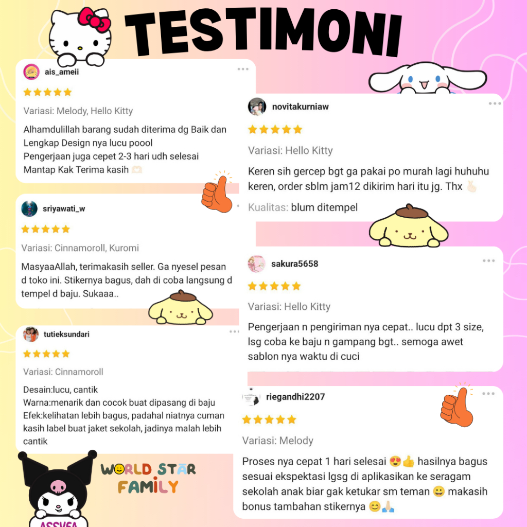 

RB WSF stiker Kain Sablon stiker Sanrio Sablon setrika Stiker label nama stiker label nama dtf