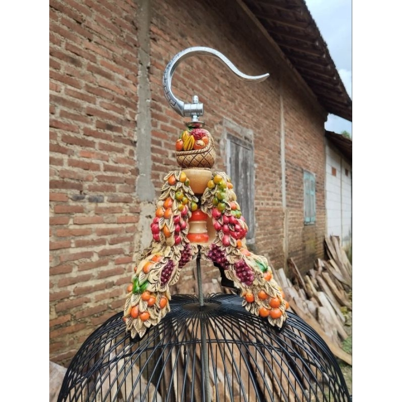 Tebok Lovebird sogon konin ukir asli kayu motif buah model mahkota (tebok saja tidak termasuk ram)