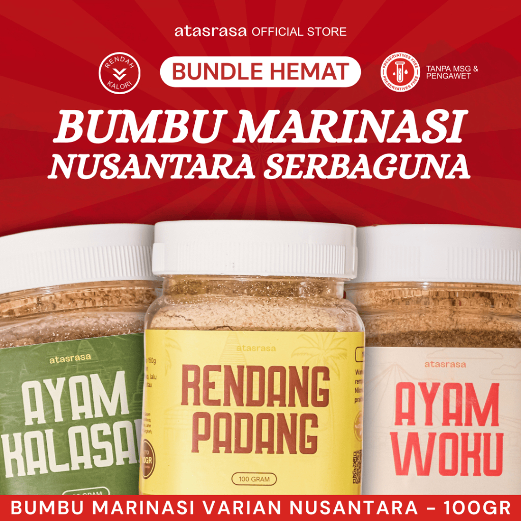 

[BUNDLE 3 PCS] Atasrasa Bumbu Marinasi Serbaguna Rendah Kalori Bumbu Masak Dry Rub 100gr