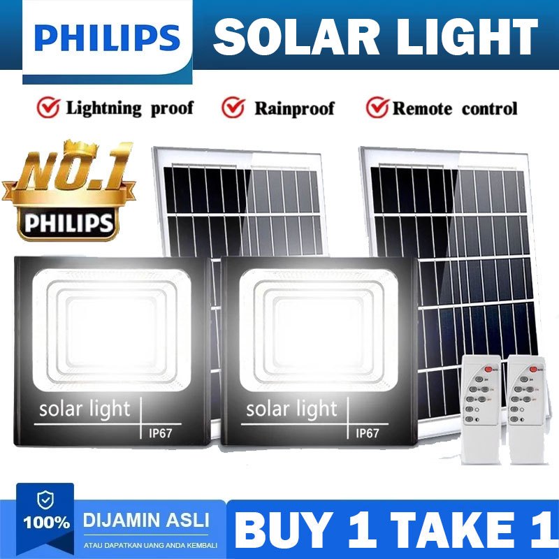Philips 1500W Lampu Tenaga Surya Outdoor Lampu Solar LED Tahan Air IP67 Lampu Panel Surya / Lampu Te