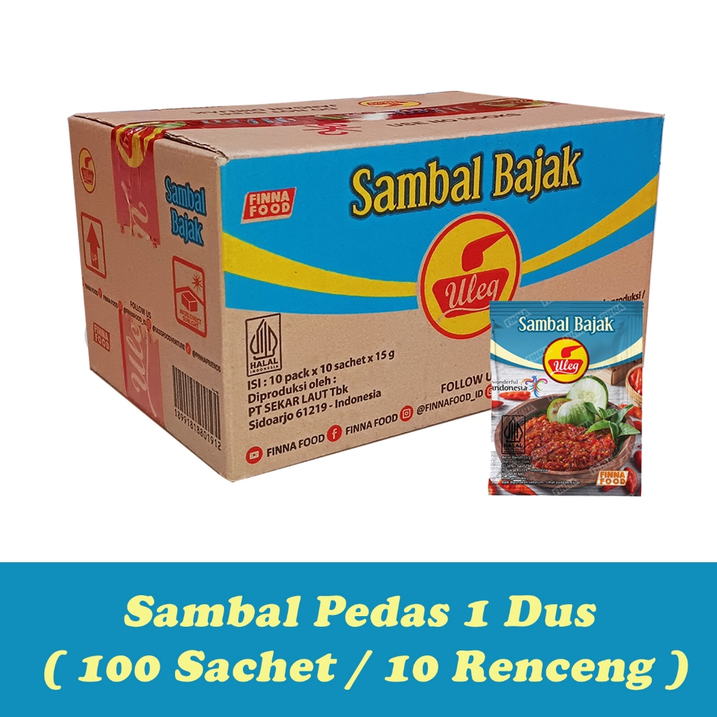 

JKL Finna Sambal Uleg Sachet 10 Renceng ( 1 Dus / 100 Sachet ) Rawit Pedas Terasi Geprek Ijo Sambel