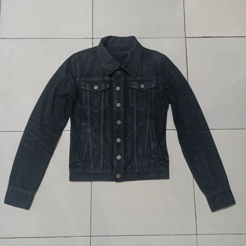 Fuga Japan Waxed Coated Black Trucker Denim Jacket Jeans