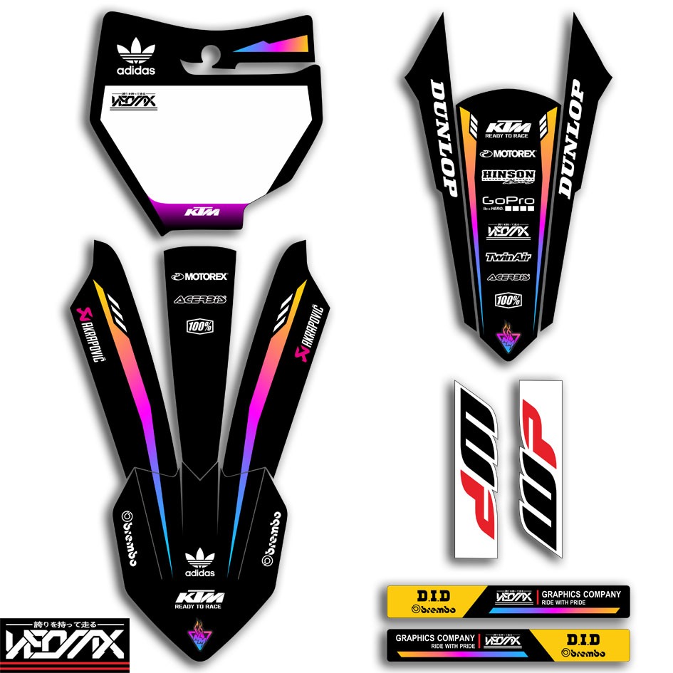 DECAL STIKER PAPAN NOMOR SPAKBOR DEPAN BELAKANG ARM USD  KTM 85 2020 GRATIS CUSTOM NAMA DAN NOMOR