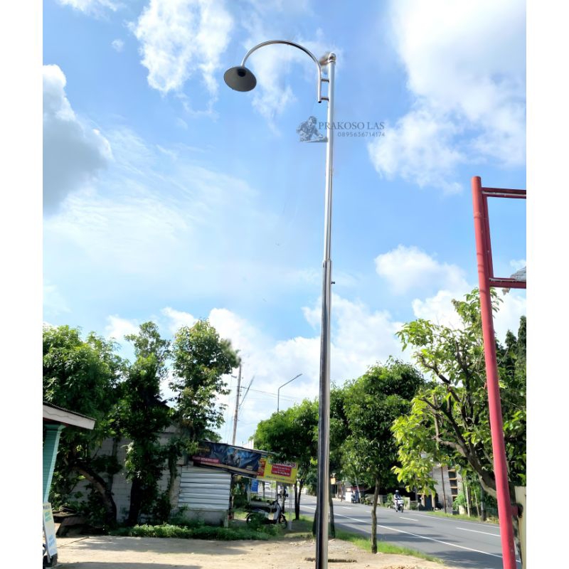 Tiang Lampu Stainless Tinggi 4m pipa 2” + pipa 1 1/2” Model Teleskopik