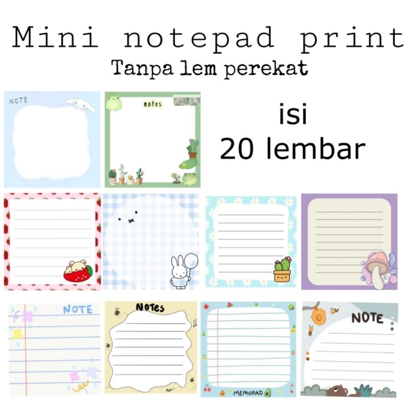 

Mini notepad memopad notes print uk 6x6 isi 20 lembar