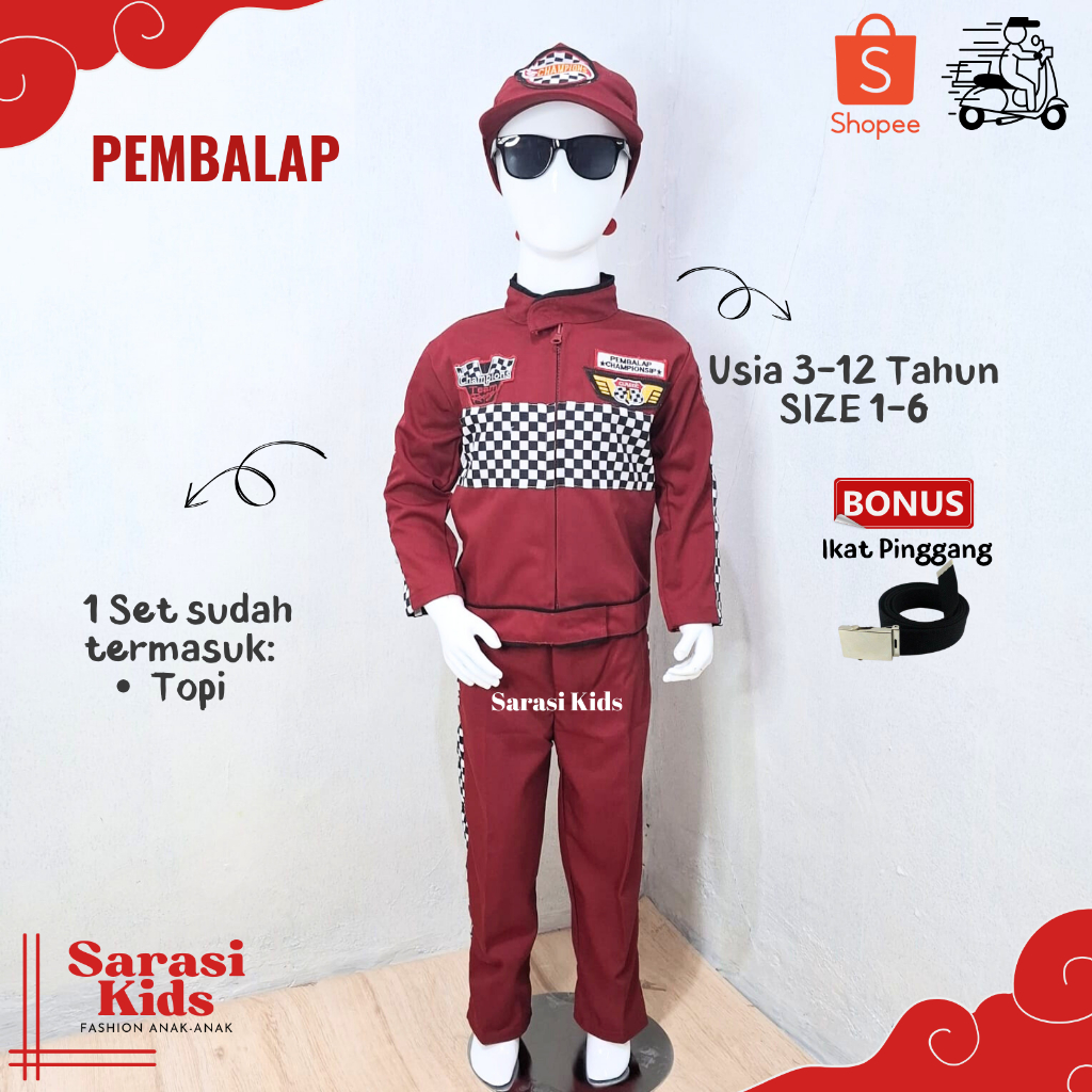Sarasi - Baju Profesi Anak - Baju balap anak laki Baju Pembalap Anak kostum pembalap anak stelan pem