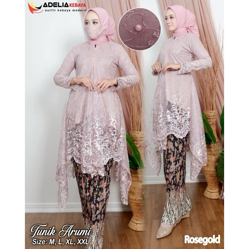 Kebaya Modern Tunik Tulle Mutiara (XXL) Resleting Depan Baju Kebaya Wisuda Modern