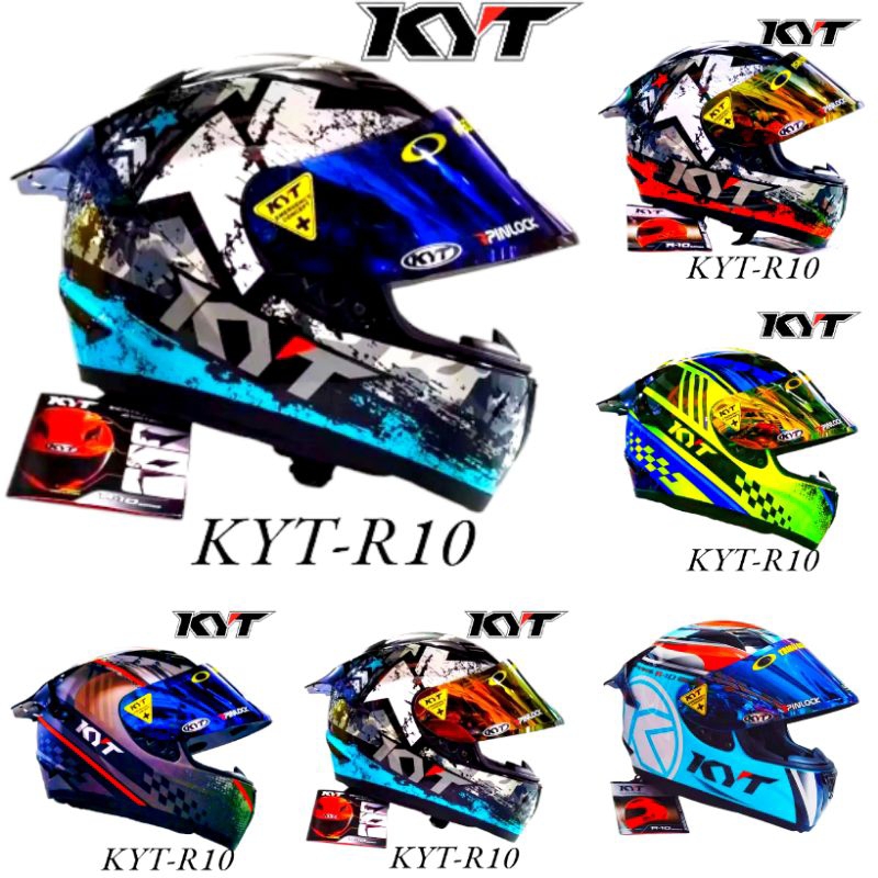 Helm KYT r10 #3 Aqua blue paket ganteng original KYT