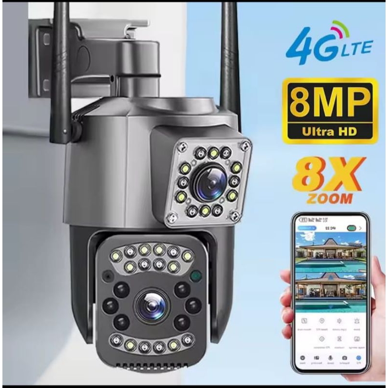 {GARANSI 1 TAHUN} IP CAMERA CCTV PTZ SIM-CARD 4G CAMERA 4K DUAL LENSA OUTDOOR NIGHT VISION SECURITY 
