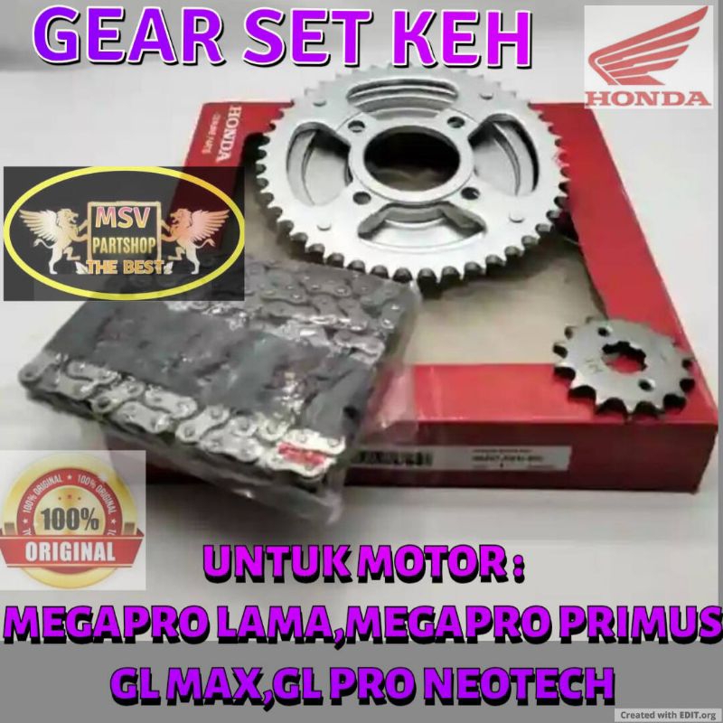ASLI GEAR SET+RANTAI KODE-KEH ORI HONDA MEGAPRO LAMA-PRIMUS-GL-MAX-PRO NEOTECH KUALITAS ASLI PRESISI