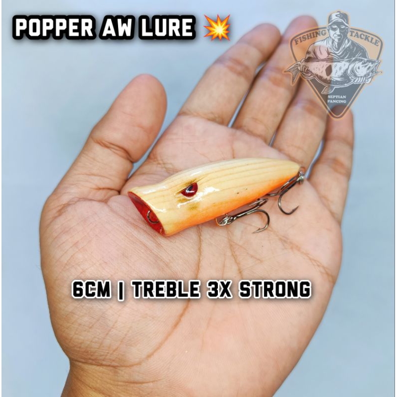 Popper Aw lure 6cm Natural Kayu Treble 6X strong