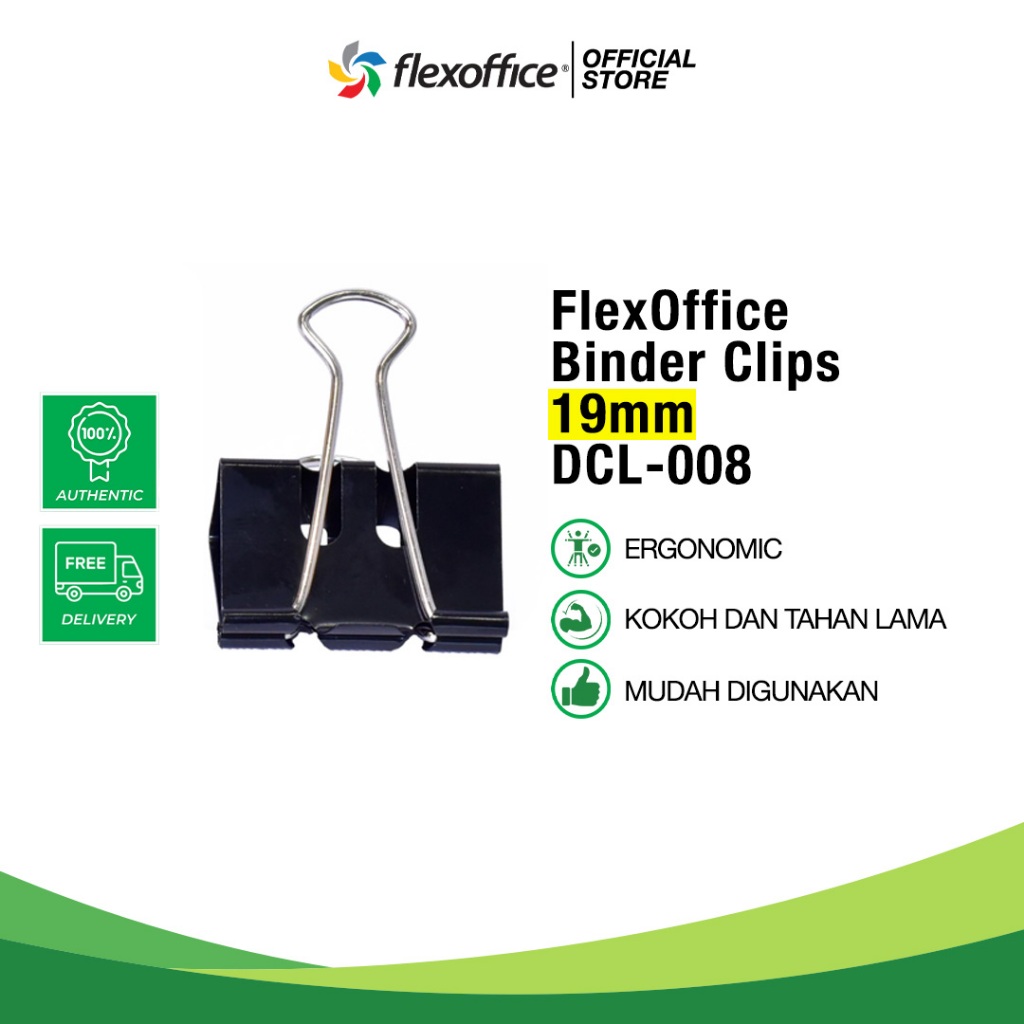 

FlexOffice Binder Clips DCL-008 19MM 1 box (12 pcs) klip kertas kokoh kuat ready stock