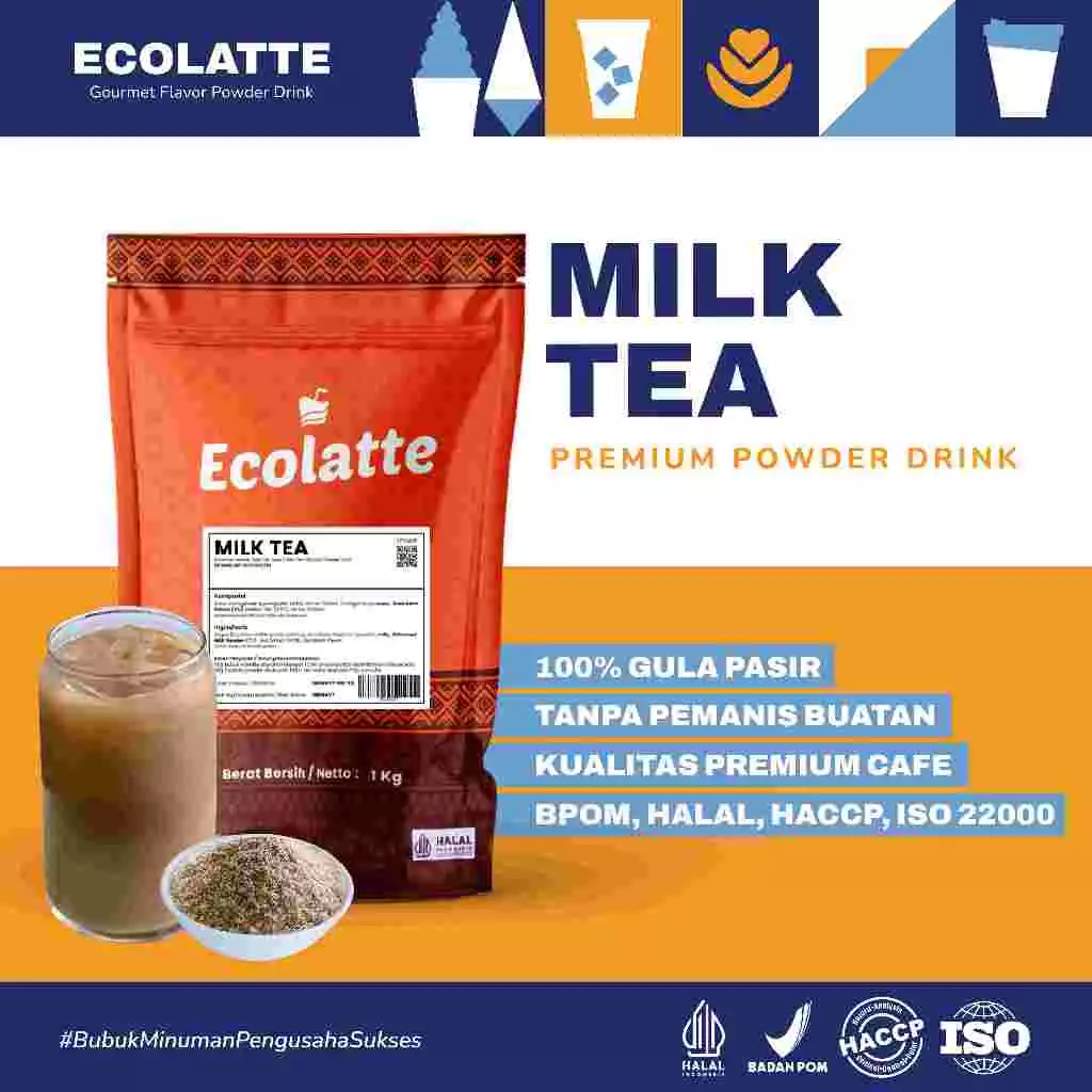

ECOLATTE MILK TEA BUBUK MINUMAN 1 KG PREMIUM POWDER DRINK Rasa Milktea HALAL BPOM