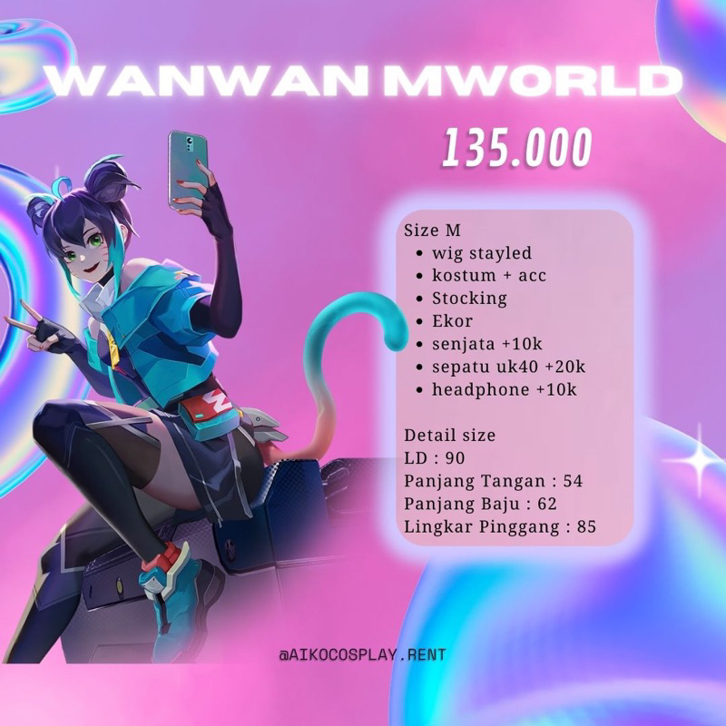 Rental / sewa costume cosplay wanwan mlbb skin mworld