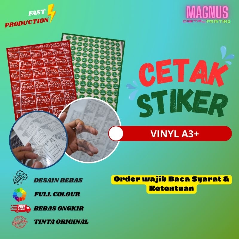 

stiker cutting produk bahan vinyl A3+ label produk desain bebas
