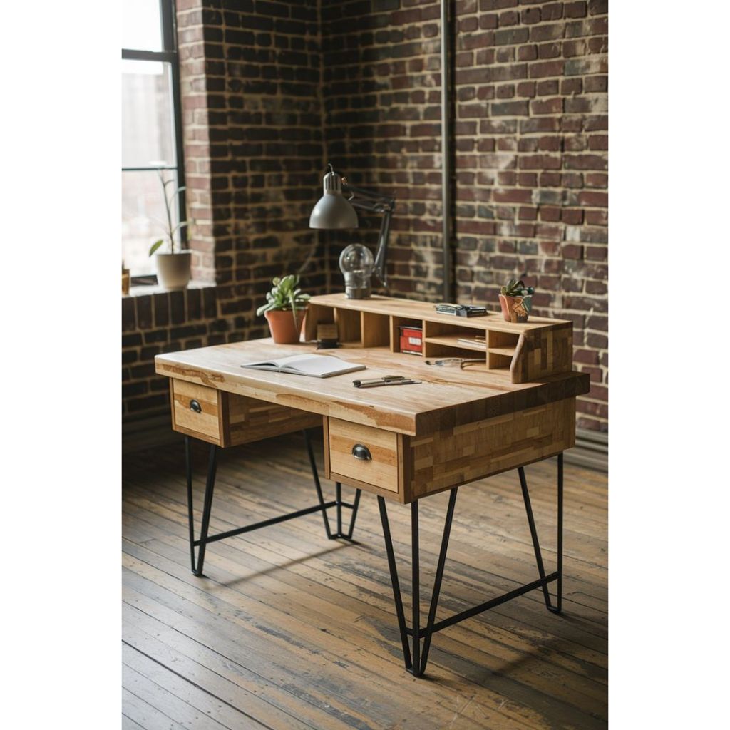 Set Meja Belajar Minimalis Besi Jati Industrial Bisa Dikirim Ke [ Bandung Barat ] Meja Kerja Besi Ka