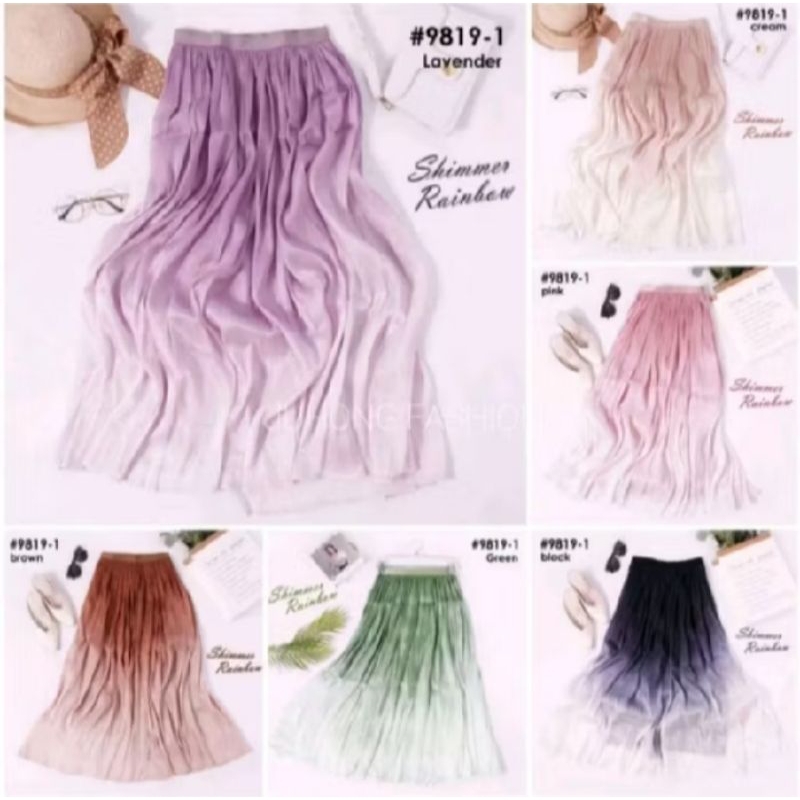 Rok Shimer Panjang Import Terbaru Gradasi Pelangi