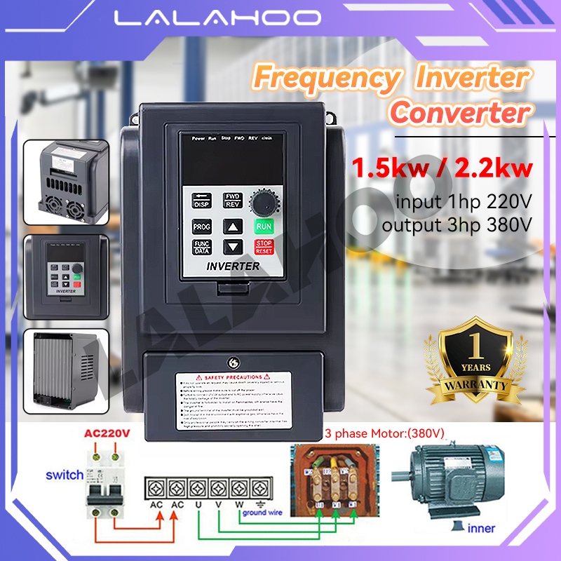 Inverter Frekuensi Converter VFD 1.5kw 2.2kw Input 1 Phase 220V Output 3 Phase 380V Speed Controller