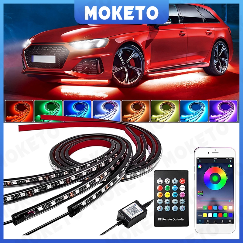4 PCS Lampu LED Strip Modifikasi Bawah Mobil RGB / Lampu Kolong RGB Bluetooth Lampu LED strip mobil 