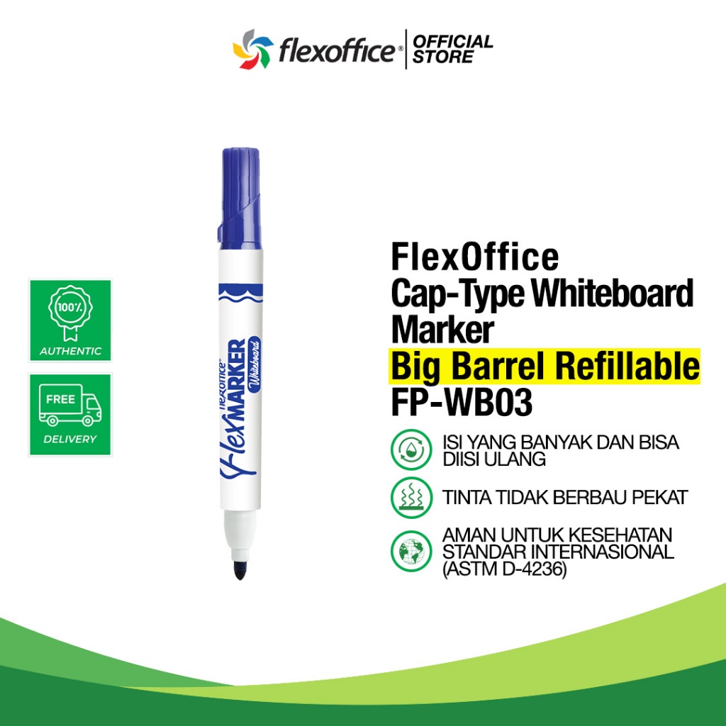 

FlexOffice Cap-Type Whiteboard Marker FO-WB03 hitam spidol papan tulis bisa dihapus tinta hitam