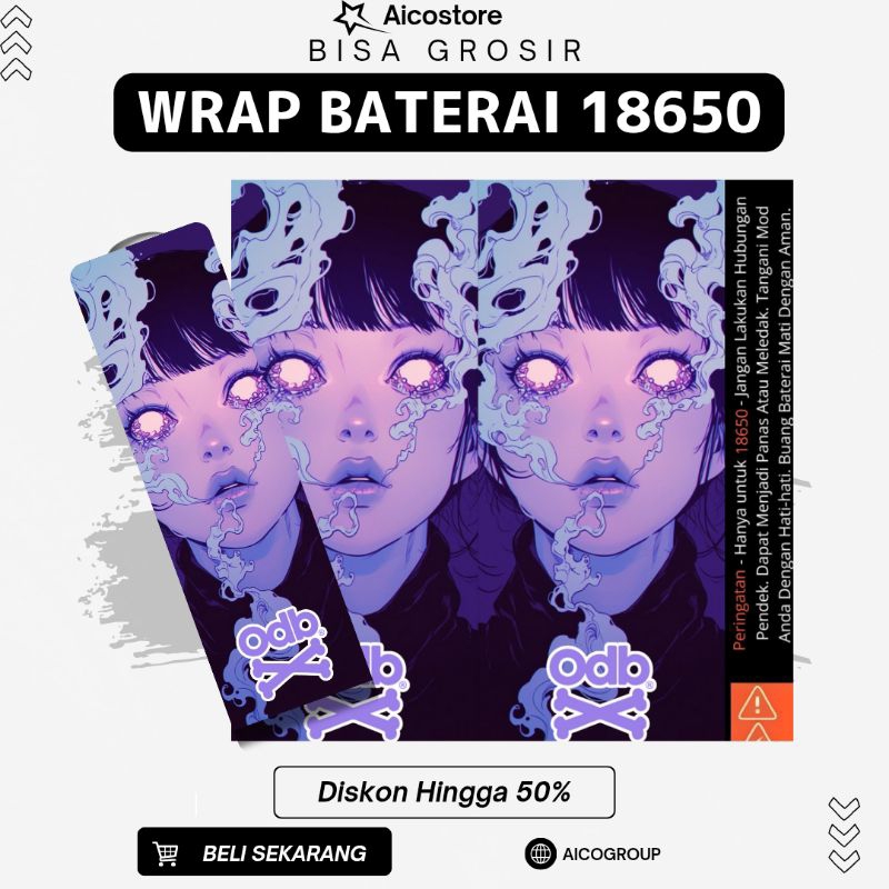 AICOSTORE - Skin Wrap Baterai 18650 ODB Motif Dark Anime Devil V3 Warna Hitam Ungu Keren Kekinian Un
