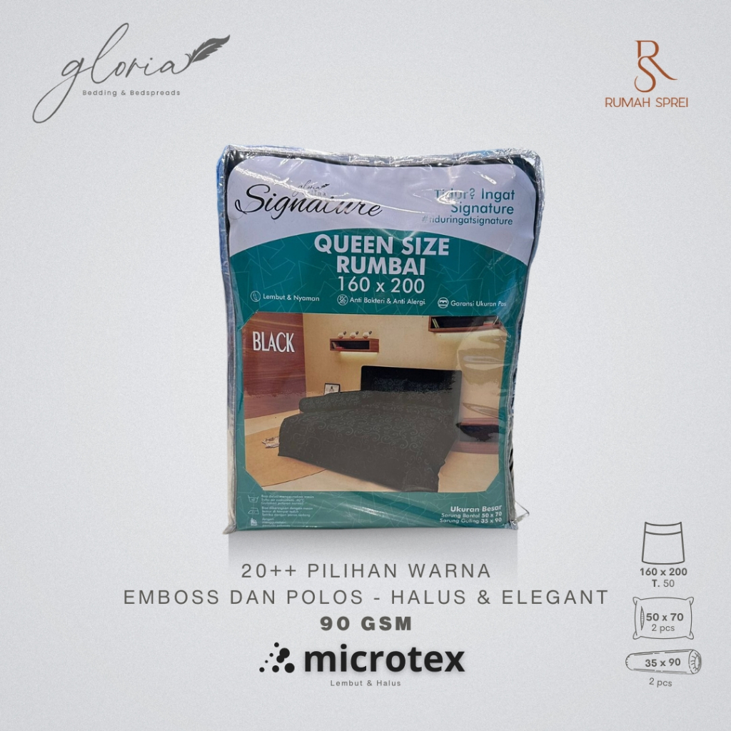 SPREI RUMBAI QUEEN set 160 x 200 tinggi 50 POLOS & EMBOSS - 2 Sarung Bantal 2 Guling - SIGNATURE