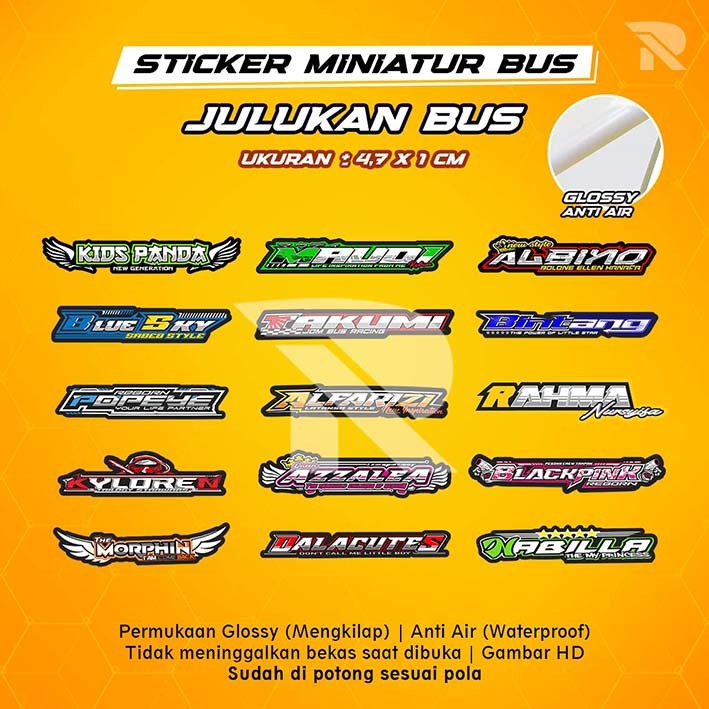 Sticker Julukan Bus Cutting Pola / Stiker Julukan Bus Miniatur Aksesoris Bus