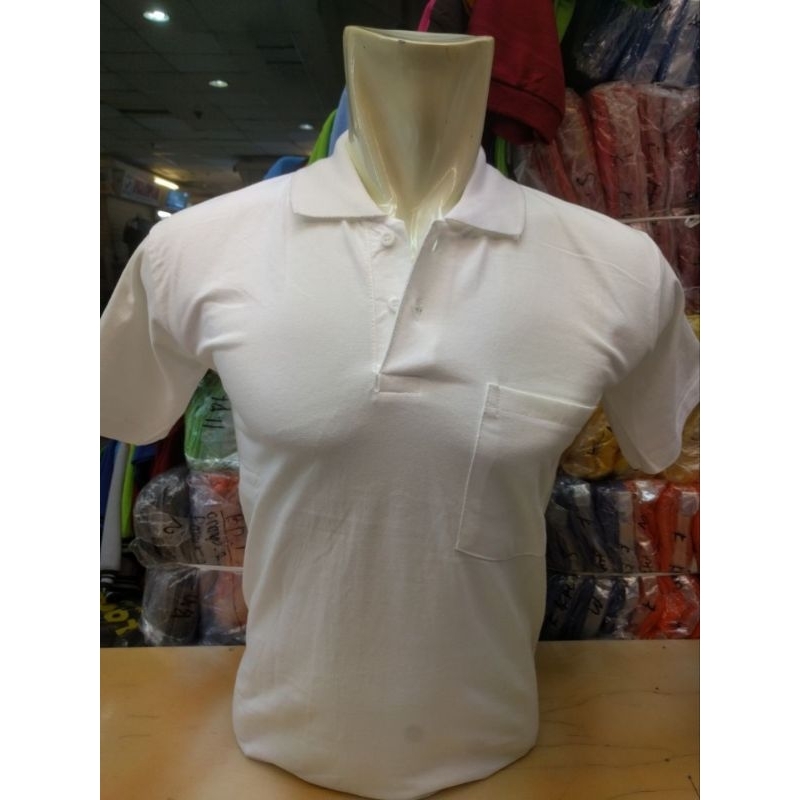 kaos polo pria kaos kerah pria katun warna putih lengan pendek polos ada saku/kantong