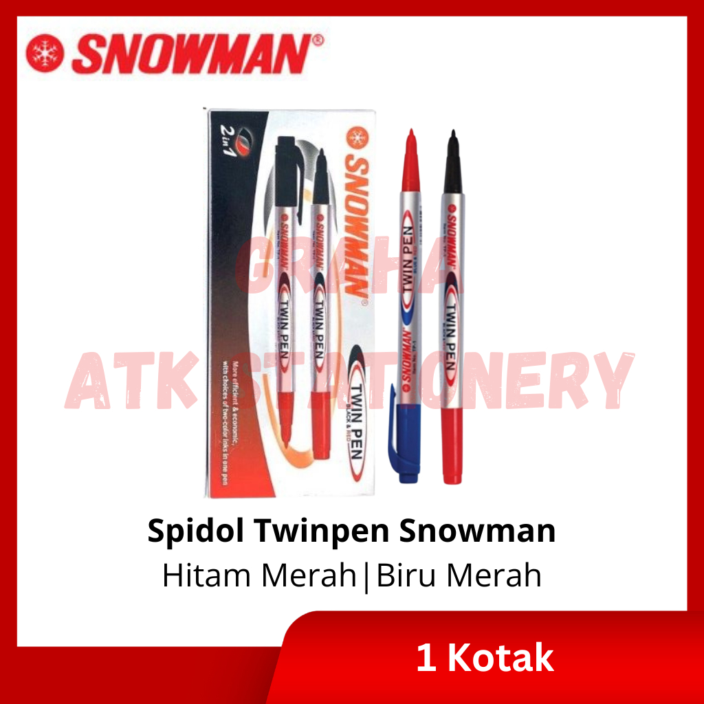 [1 Kotak] Spidol TwinPen Snowman / 2 In 1 / Pulpen 2 Warna Twinpen Snowman