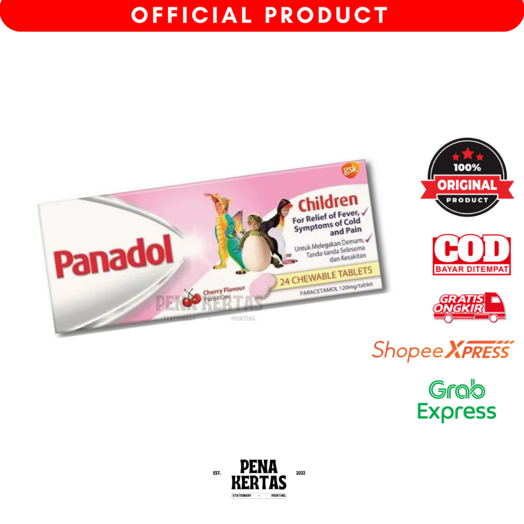 ( 1 pack - 4 butir) Panadol Anak For Childern Chewable Obat Demam & Nyeri Import Malaysia / Panadol 