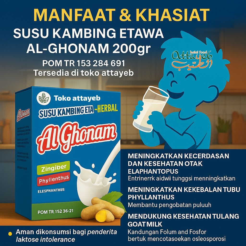 

Al Ghonam Susu Kambing Etawa Murni Herbal Rasa Jahei Plus Daun Kelor + Kayu Manis Meningkatkan Kecerdasan Otak dan atasi Pernafasan Radang , Tingkatkan Daya Tahan & Imunitas