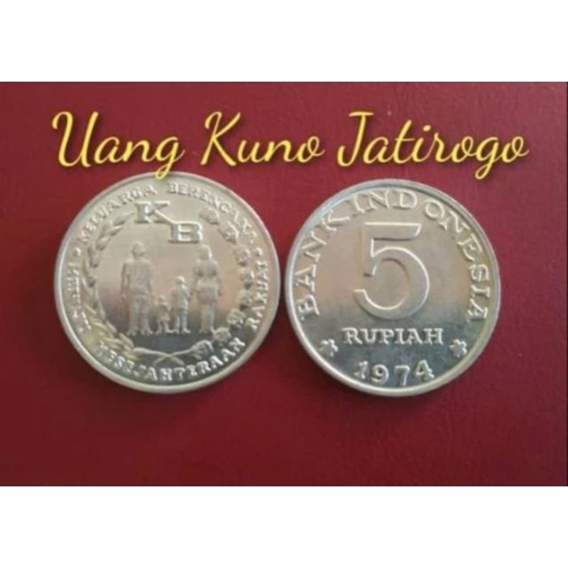 UANG KUNO 5 RUPIAH KB BESAR TAHUN 1974 PREMIUM
