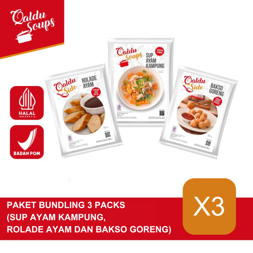

Paket Makan Seharian (Sup Ayam Kampung, Rolade Ayam dan Bakso Goreng) - isi 3 Packs