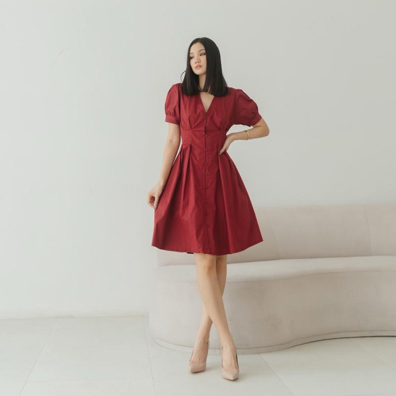 prelove minella cotton poplin dress maroon