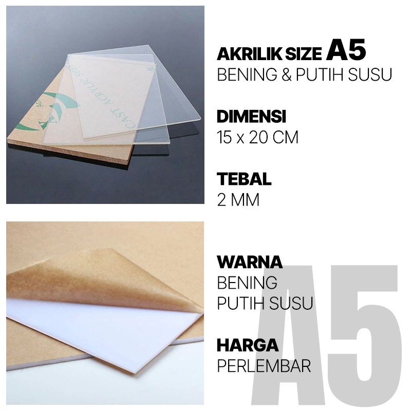 

AKRILIK BENING & PUTIH SUSU A5 LEMBARAN | 2MM | LASER CUTTING | MURAH