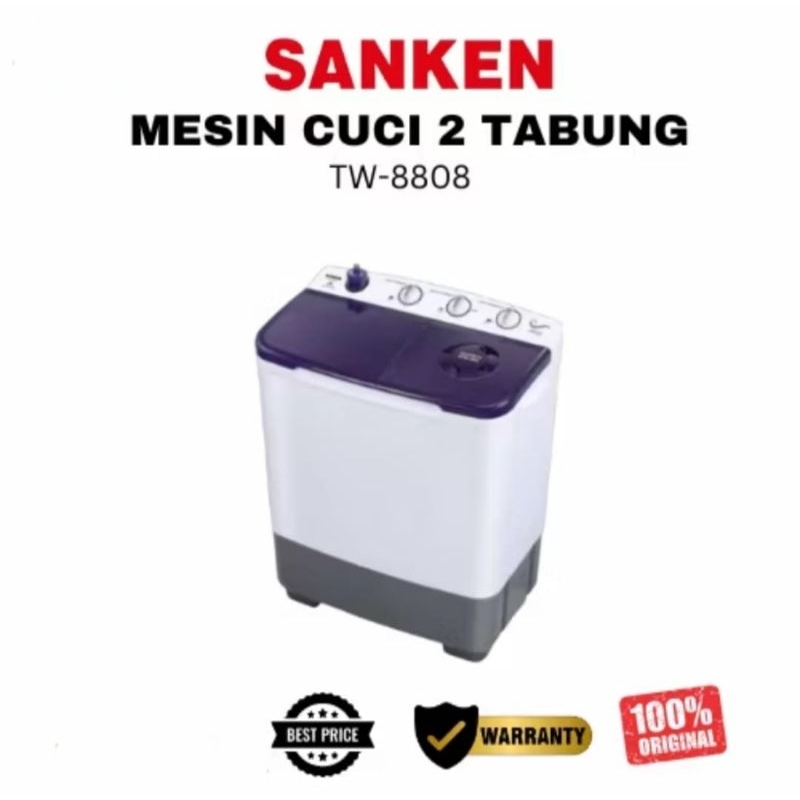 SANKEN MESIN CUCI TW 8808 FGY MESIN CUCI 2TABUNG SANKEN TW 8808 FGY 7KG XTOR TECHNOLOGY GARANSI RESM