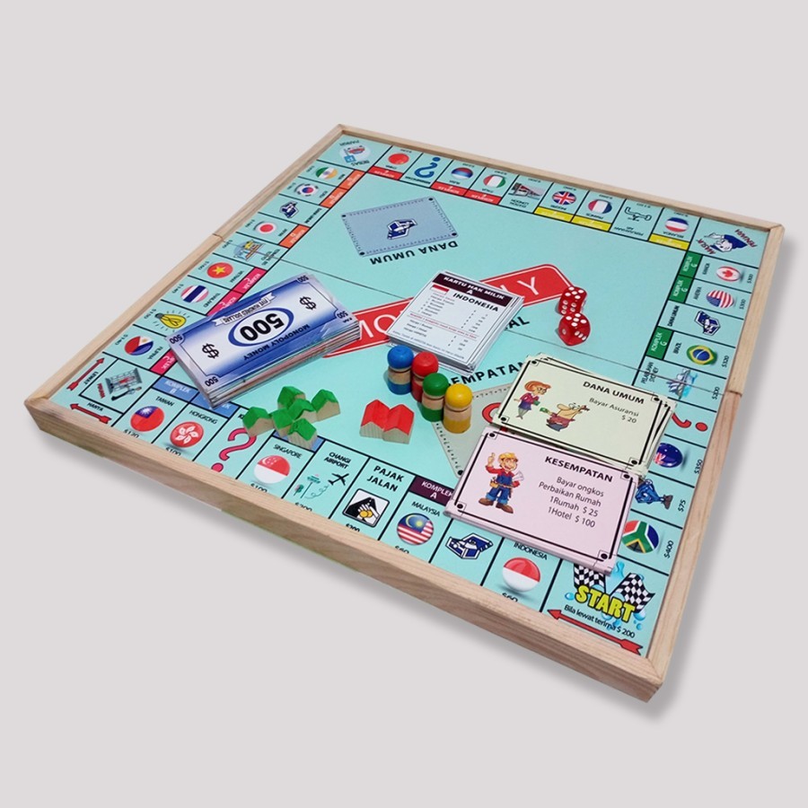 Sibarubaru monopoli internasional besar bahasa indonesia papan lipat kayu mainan anak keluarga hadia