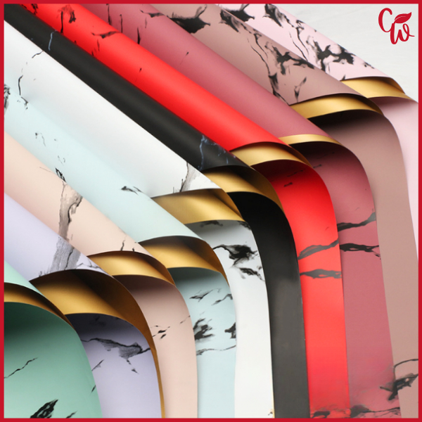 

Kertas Buket Bi Color Gold Flower Wrapping Paper Golden Marble Cellophane KB6105