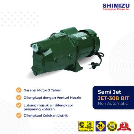 Pompa Air Semi Jet  Pump SHIMIZU JET-308 BIT / Pompa SHIMIZU JET 308 BIT  Pompa air sumur Dangkal 30