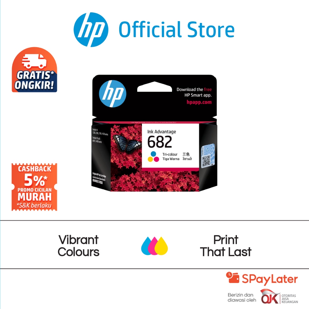 Tinta Printer HP Original 682 Warna Tri - Color Ink Combo Cartridge asli ori colour Promo Murah Grat