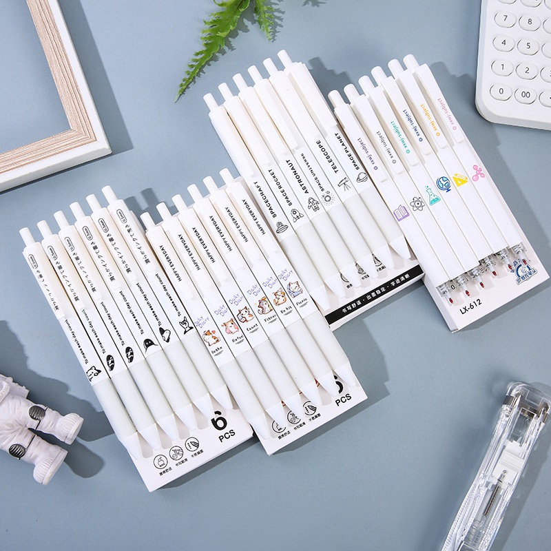 

6PCS PULPEN GEL MEKANIK 0.5MM SIMPLE WHITE SERIES / PULPEN GEL