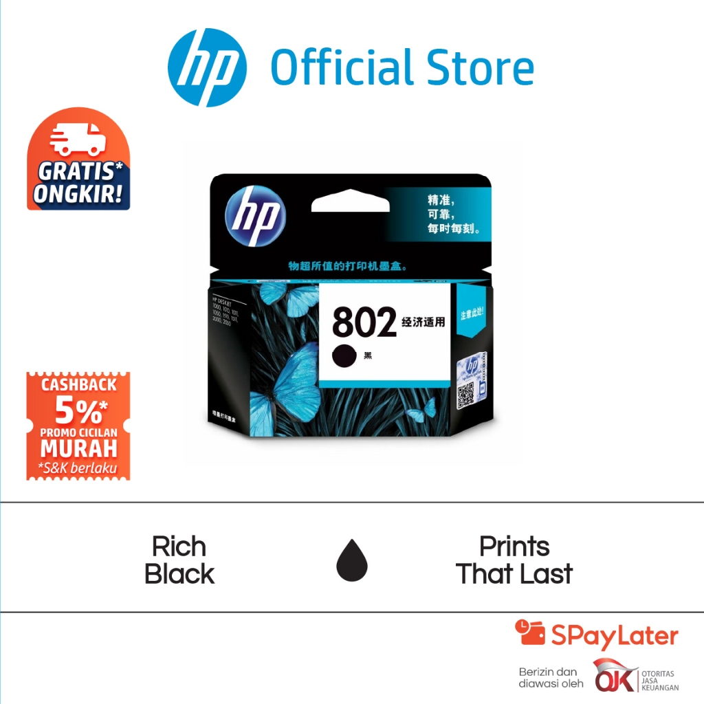 Tinta Printer HP Original 802 Small Hitam Black Cartridge Asli Twin Pack Combo 2 Pack Tri Color Colo