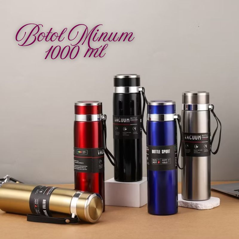 TERMOS Air Stainless Polos 1Liter Botol Air Tahan Panas Dingin 1000ml Vacuum Flask