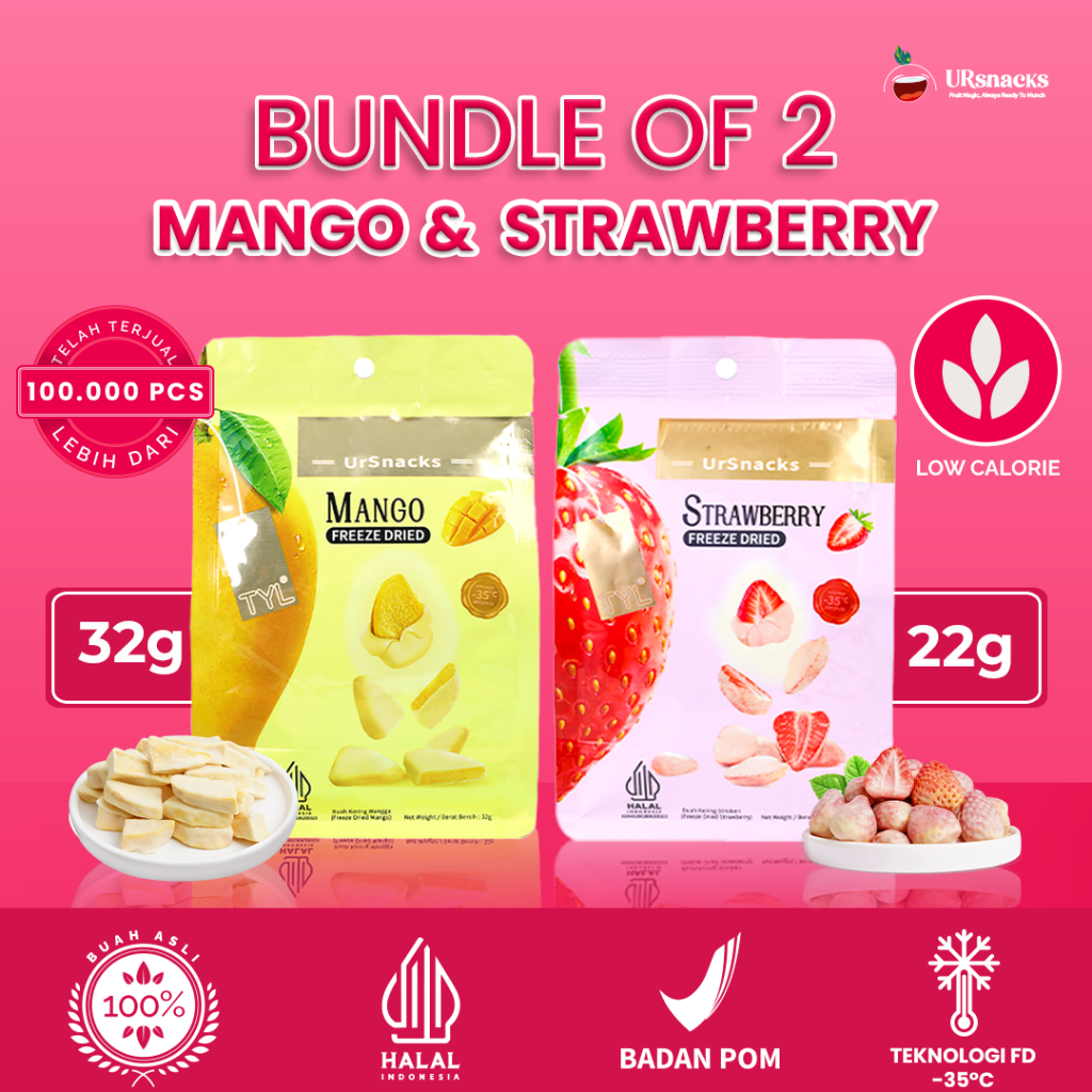 

URSNACKS Bundle Of 2 - Freeze Dried Keripik Buah Strawberry + Mangga