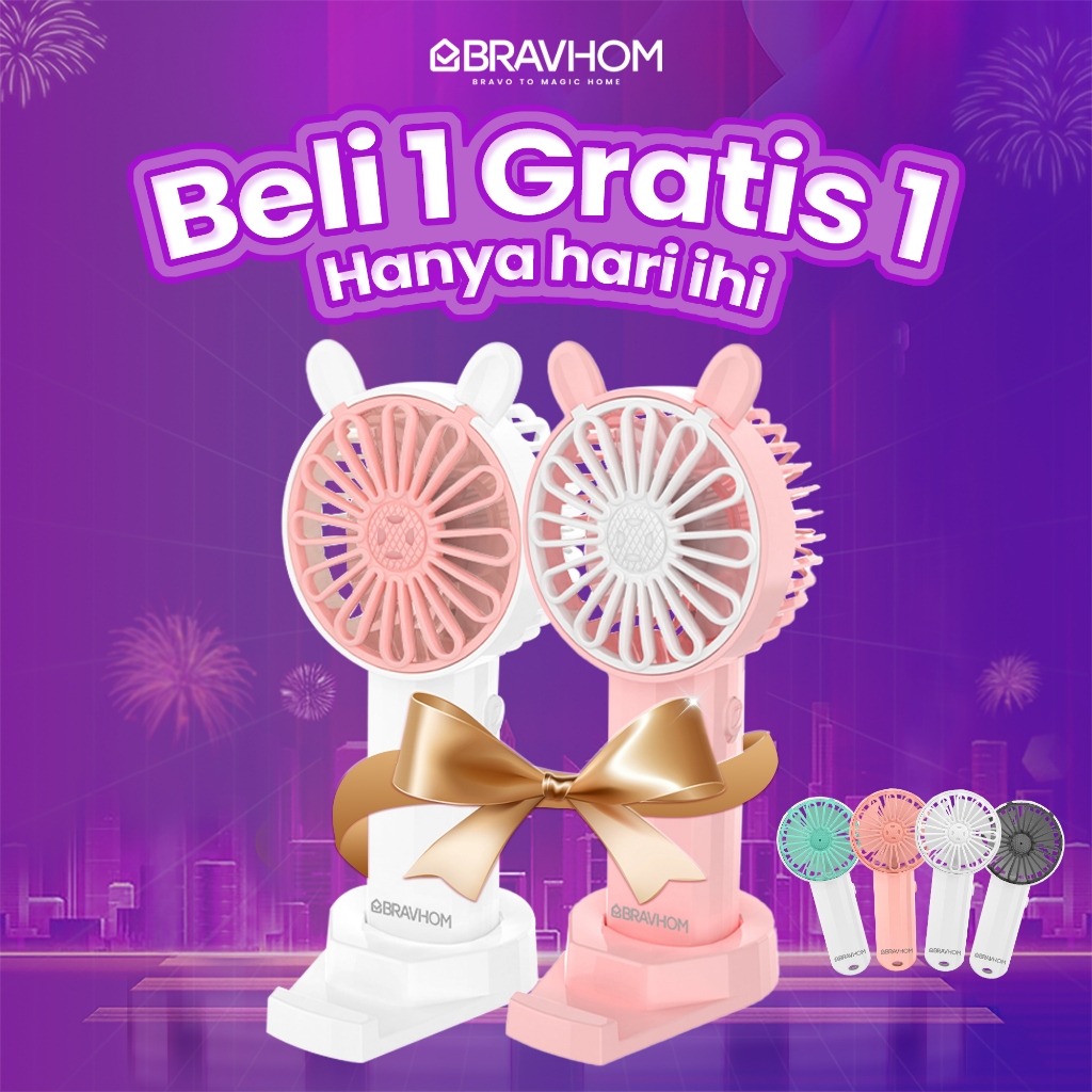 Beli1 Gratis1 BRAVHOM Kipas Angin Mini Portable Aromaterapi Karakter Sebagai Dudukan Ponsel BL-FN21