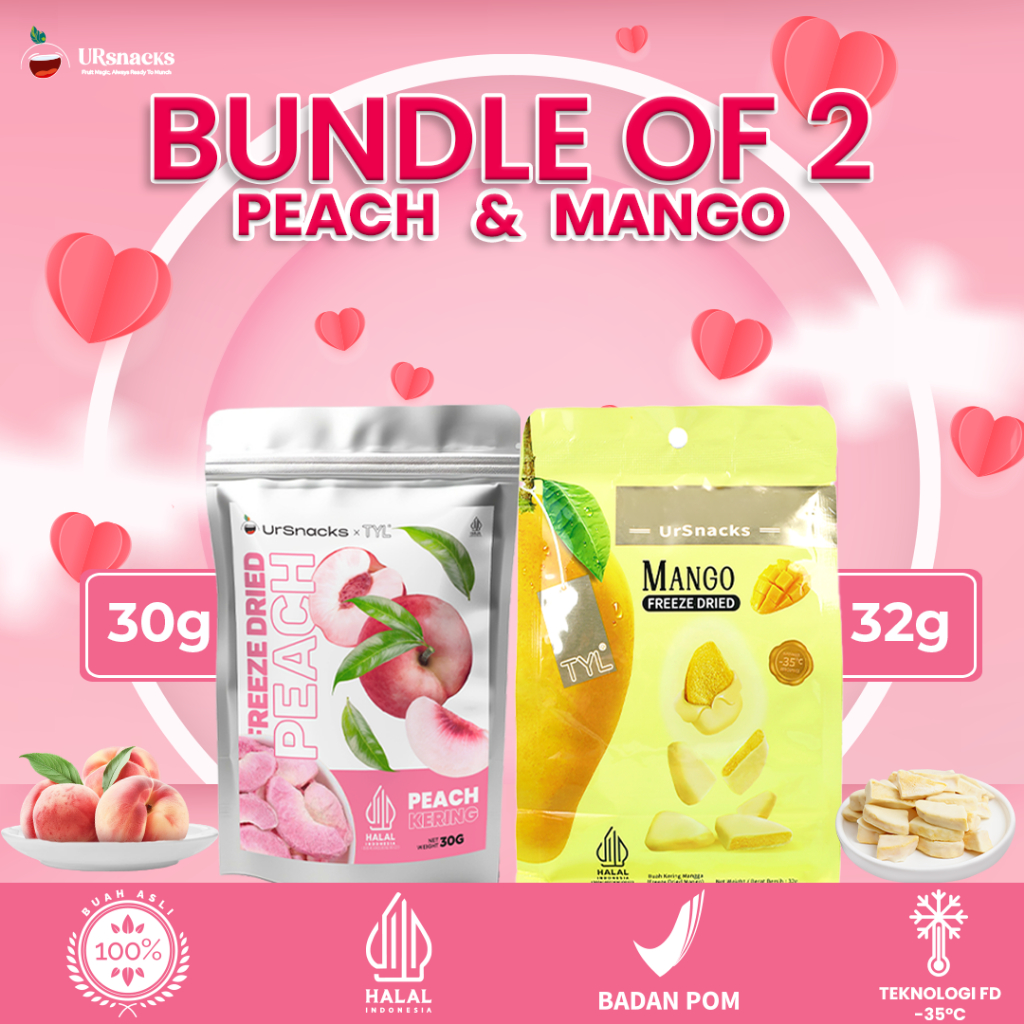 

URSNACKS Bundle Of 2 - Freeze Dried Peach 30gr + Freeze Dried Mango 32gr